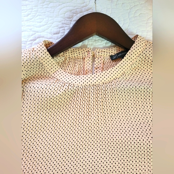 Adrianna Papell | Polka Dot Pleated Bishop Sleeve Blouse | Peach | Large - Picture 8 of 12